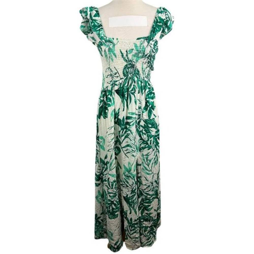 BOHO ME‎ Green Ivory Tropical Print Maxi Dress (M)